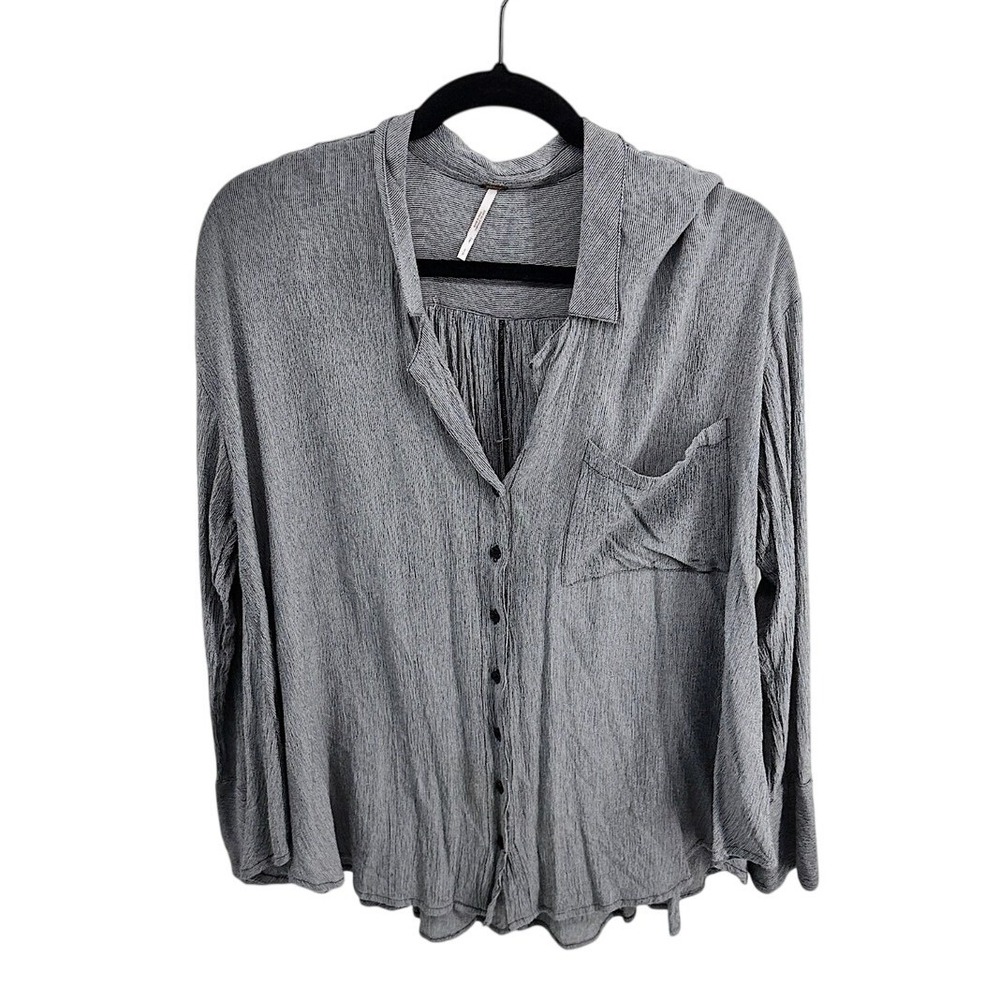 Free People Button Down Striped Oversized XS Gray Womens Boho‎ We The Free Shirt